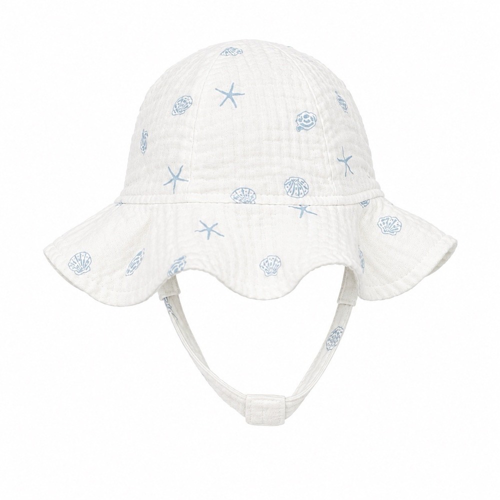 Carters White 100% Cotton Infant Sun Hat Protection Baby Beach Pool Sea Shell